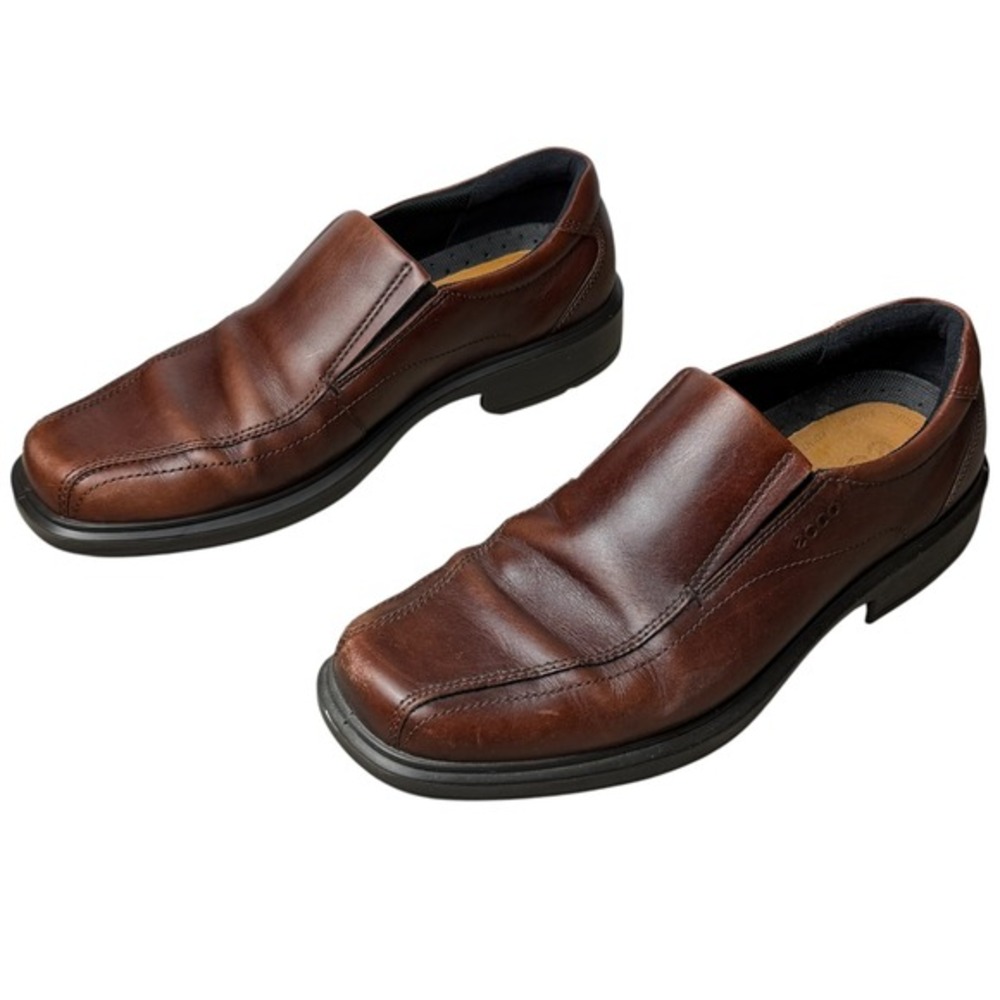 Ecco Mens EU 45 US 11-11.5 Helsinki Brown Leather Square Toe Slip On Loafer Shoe